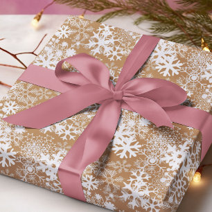 Feuille De Papier Cadeau Kraft Brown et blanc Snowflakes Élégant