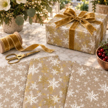 Kraft rustique Flocons de neige blancs et or