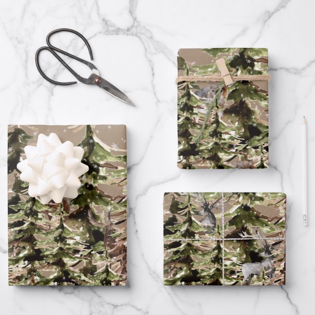 Feuille De Papier Cadeau Kraft Winter Woodland Forest Scenes & Wolf (Recto)