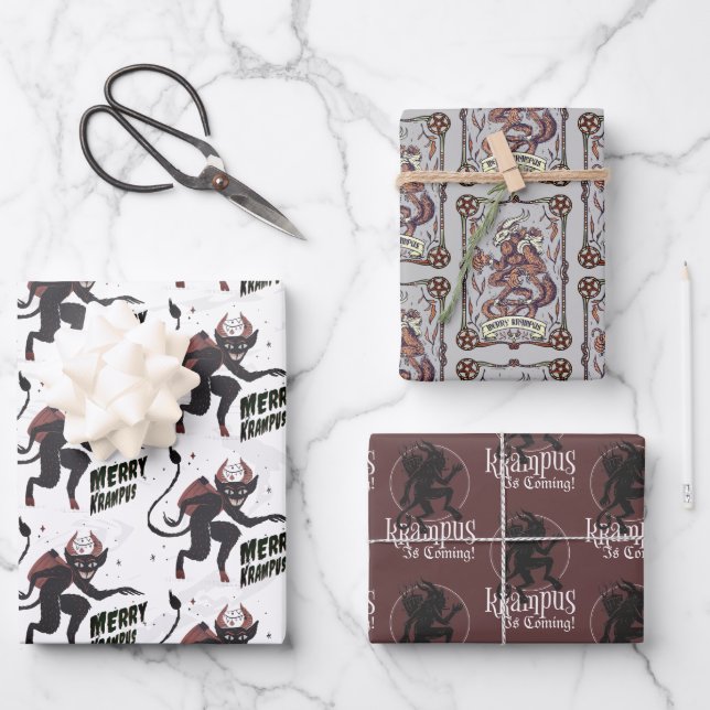 Feuille De Papier Cadeau Krampus 3 Styles Fêtes de Noël (Recto)