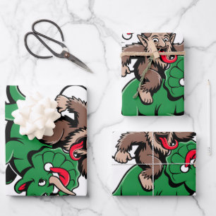 Feuille De Papier Cadeau Krampus chevauchant un dinosaure Santa Noël Evil