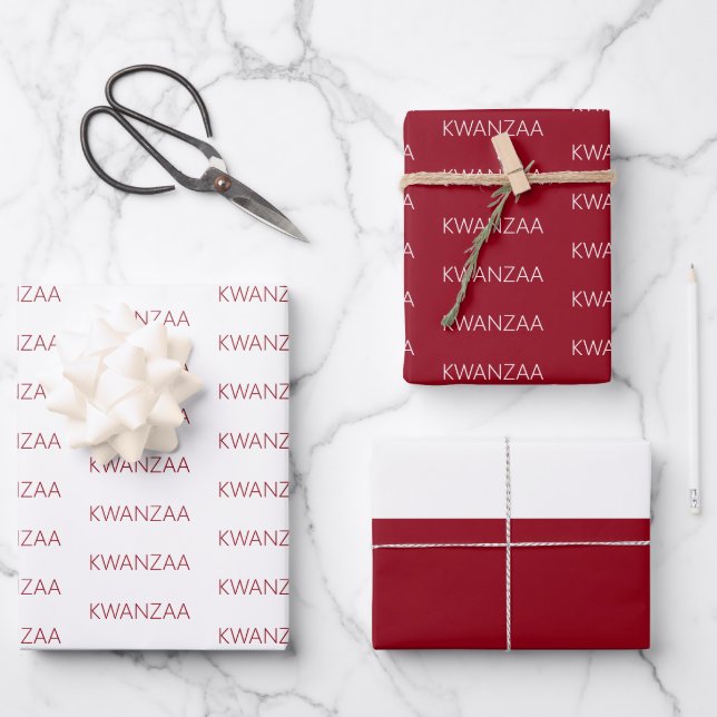 Feuille De Papier Cadeau Kwanzaa rouge et blanc moderne (Recto)