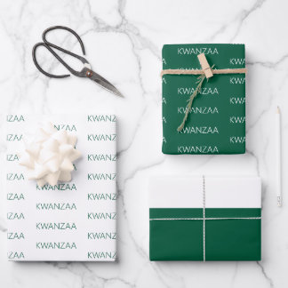 Feuille De Papier Cadeau Kwanzaa vert et blanc moderne
