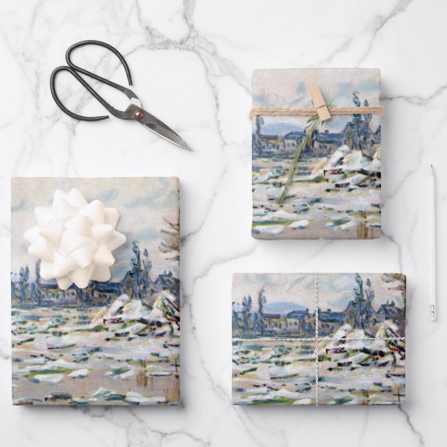 Feuille De Papier Cadeau La débâcle sur l'Epte de Claude Monet (Recto)