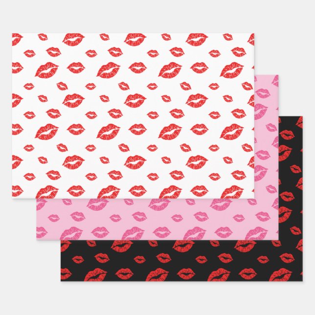 FEUILLE DE PAPIER CADEAU LA LIPSTICK ROUGE DE LA JOURNÉE DE VALENTINE KISSE (Lot)
