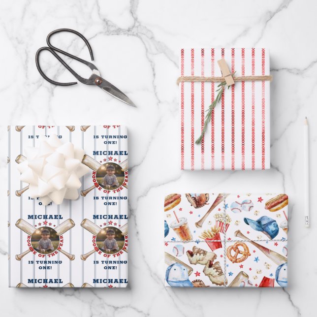 Feuille De Papier Cadeau La recrue de baseball de l'année Photo Anniversair (Recto)