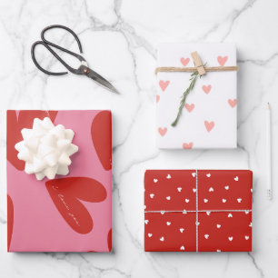 Feuille De Papier Cadeau La Saint-Valentin Moderne Rouges & Cœurs Rose Scri