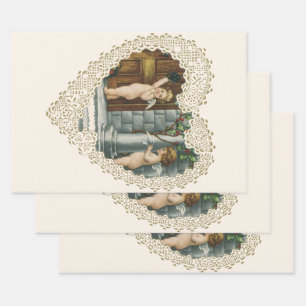 Feuille De Papier Cadeau La Saint-Valentin victorienne, anges vintage avec 
