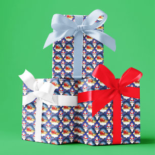 Feuille De Papier Cadeau La veille de Noël avec le Père Noël et Rudolph