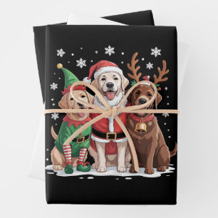 Feuille De Papier Cadeau Labrador Retriever Chiens de Noël Père Noël Renne