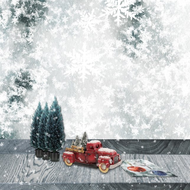 Feuille De Papier Cadeau Lac gelé Glace et flocons de neige frais tombés (Frozen Lake Ice & Fresh Fallen Snowflakes Christmas Holiday Gift Wrapping Paper Sheets Trio)