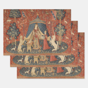 Feuille De Papier Cadeau Lady Et La Licorne Moyen Age Tapisserie Vintage