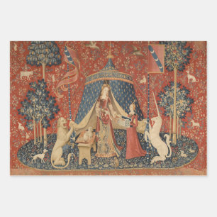 Feuille De Papier Cadeau Lady Et La Licorne Moyen Age Tapisserie Vintage