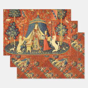 Feuille De Papier Cadeau Lady et l'art de la Tapisserie médiévale Unicorn