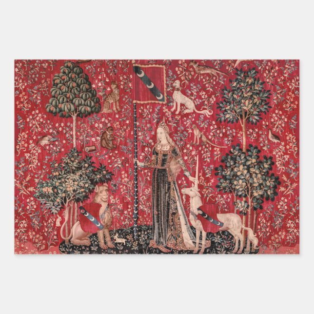 Feuille De Papier Cadeau Lady et Unicorn Moyen Tapestry Touch (Devant)