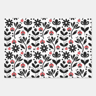 FEUILLE DE PAPIER CADEAU LADYBUGS & FLEURS