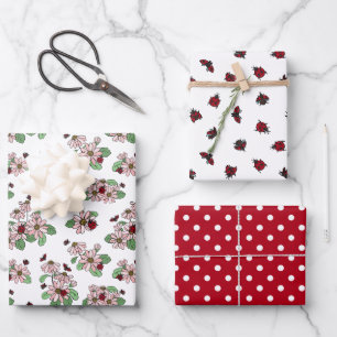 Feuille De Papier Cadeau Ladybugs Pois de marguerites roses Motifs mixtes