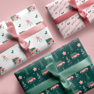 Feuille De Papier Cadeau Laisser neiger Arbre de Noël Vintage Rose Retro Va