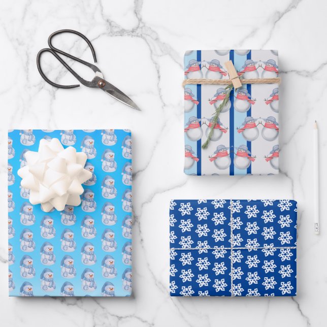 Feuille De Papier Cadeau Laisser neiger, Snowmen & Snowflakes Envelopper le (Recto)