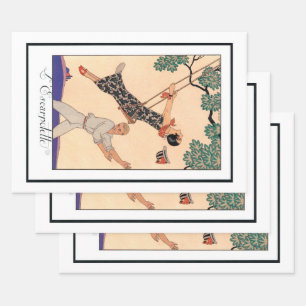 Feuille De Papier Cadeau L'amour Art Déco vintage, la balançoire par George