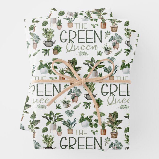 Feuille De Papier Cadeau L'amoureux des plantes tropicales Green Queen (En situation)