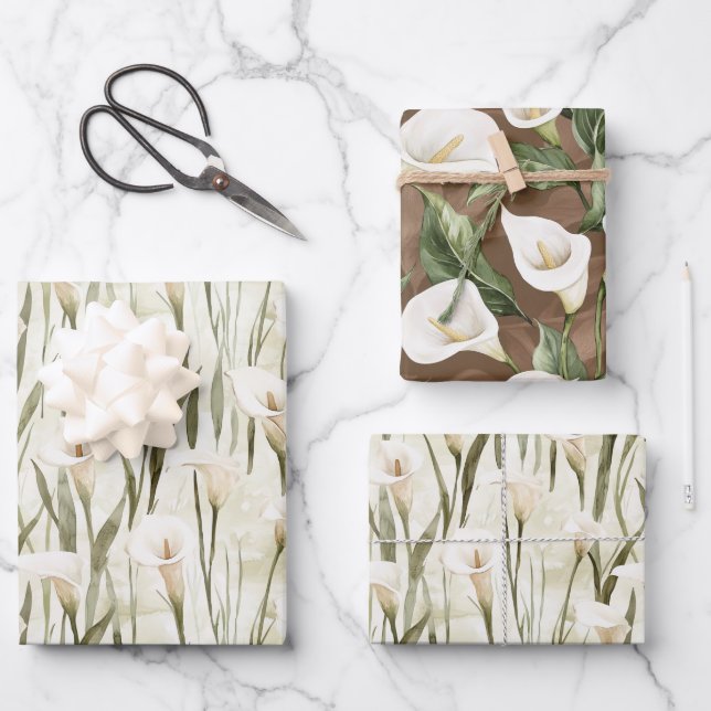 Feuille De Papier Cadeau Lancement de mariage floral lys calla blanc crème (Recto)