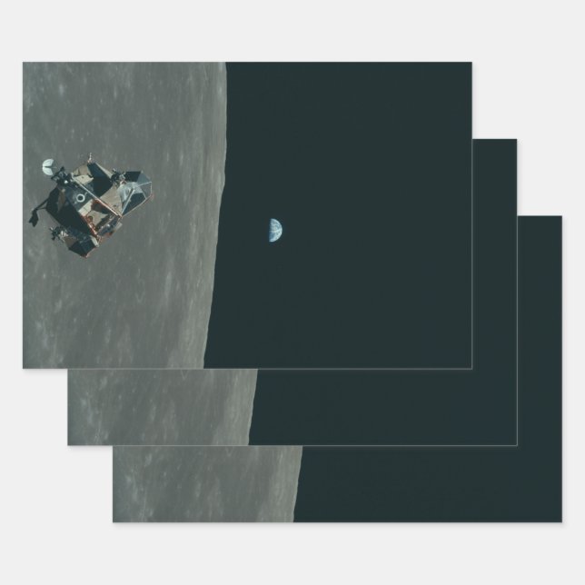 Feuille De Papier Cadeau Lander lunaire Apollo et lever de terre sur la lun (Lot)
