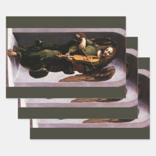 Feuille De Papier Cadeau L'ange de Léonard de Vinci en vert avec une Vielle