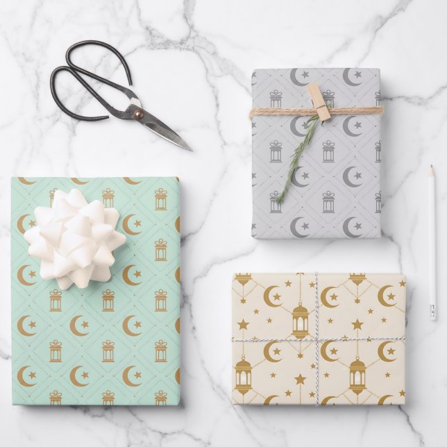 Feuille De Papier Cadeau  Lanternes et croissant d'Eid ou de Ramadan sans c (Recto)