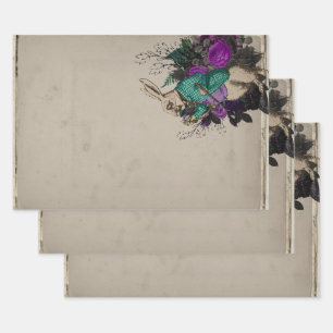 Feuille De Papier Cadeau Lapin blanc violet Floral Alice au pays des mervei