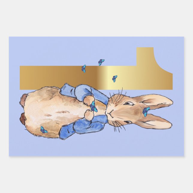 Feuille De Papier Cadeau Lapin classique 1er anniversaire  (Devant)