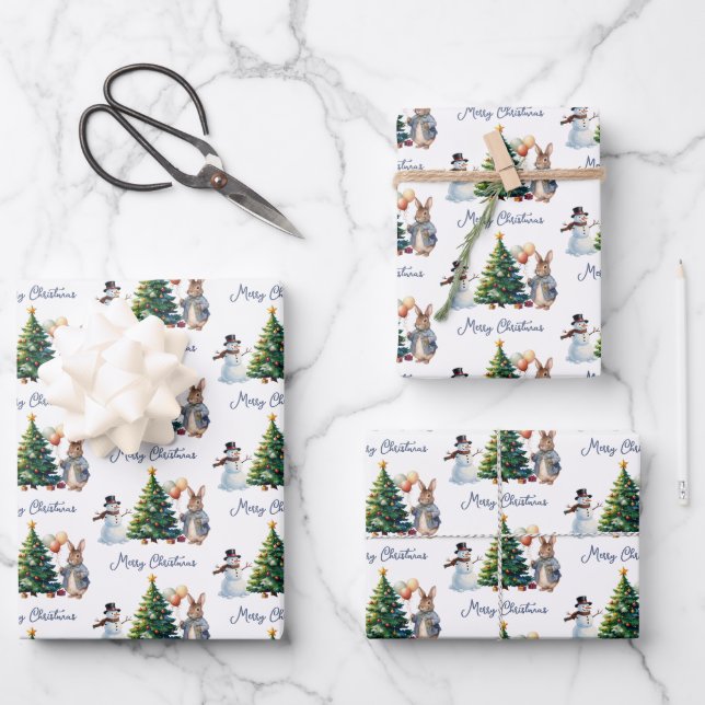 Feuille De Papier Cadeau Lapin classique arbre de Noël (Recto)