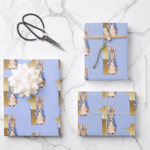 Feuille De Papier Cadeau Lapin Classique de premier anniversaire