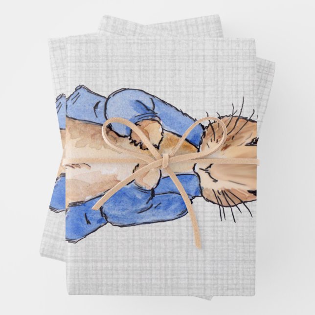 Feuille De Papier Cadeau Lapin classique en veste bleue (En situation)