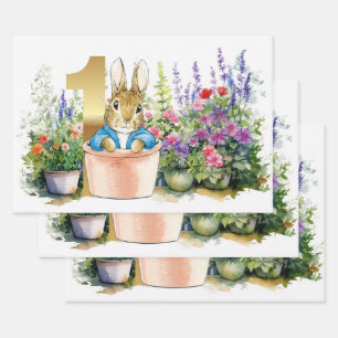 Feuille De Papier Cadeau Lapin classique Premier anniversaire