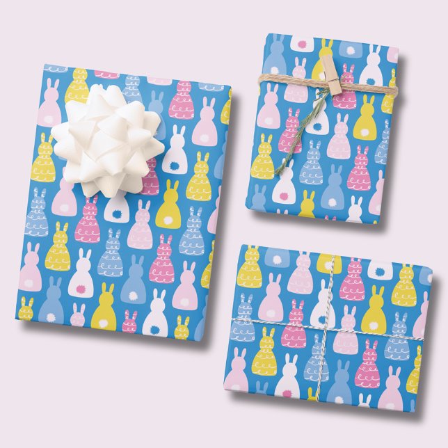 Feuille De Papier Cadeau Lapin de Pâques motif bleu lapin (Cute kids blue bunny rabbit pattern wrapping paper for Easter or Girls Birthday gift wrap.)