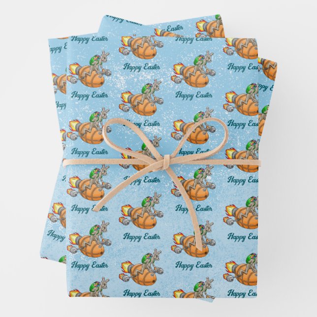 Feuille De Papier Cadeau Lapin Fusée (En situation)