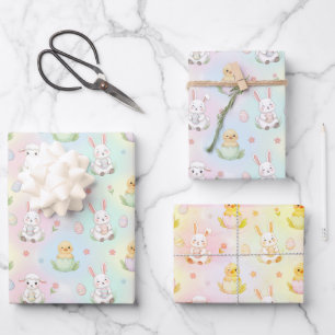 Feuille De Papier Cadeau Lapin mignon poussin et agneau modèle de Pâques po