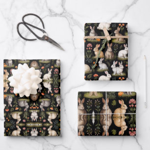 Feuille De Papier Cadeau Lapins colorés sur noir