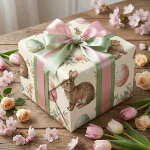 Feuille De Papier Cadeau Lapins de Pâques et œufs de Pâques vintage Douces