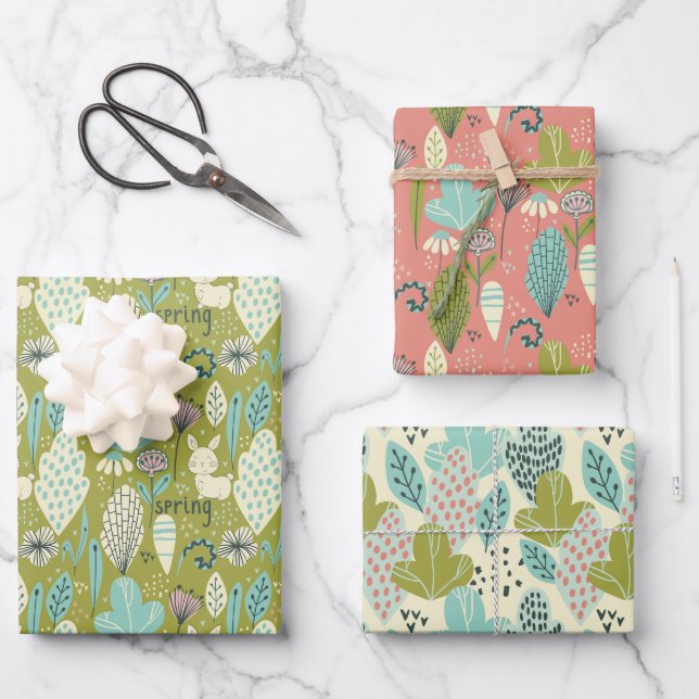 Feuille De Papier Cadeau Lapins de printemps Fleur Nature (Recto)