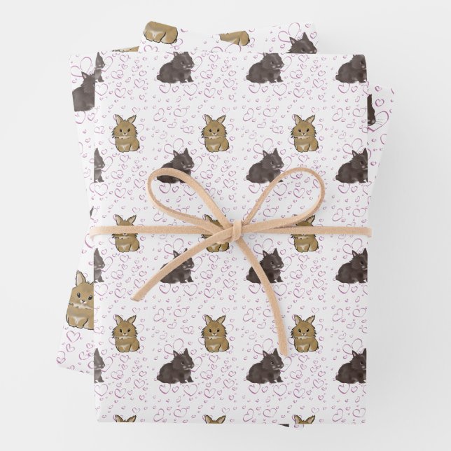Feuille De Papier Cadeau Lapins Lionhead  (En situation)