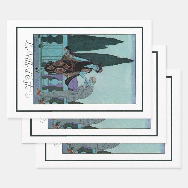 Feuille De Papier Cadeau L'art déco vintage La Villa d'Este par George Barb (Lot)