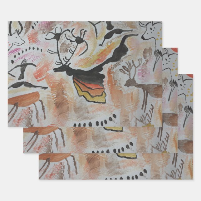Feuille De Papier Cadeau L'art rupestre Abstrait (Lot)