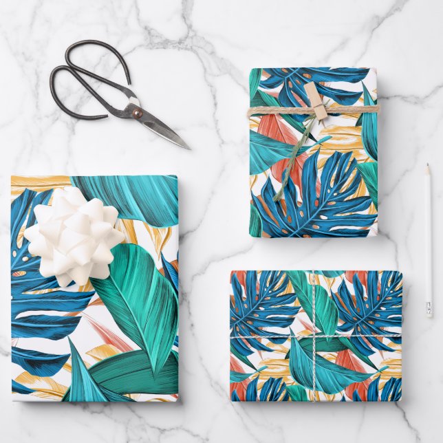 Feuille De Papier Cadeau L'automne du feuillage tropical laisse un beau thè (Recto)