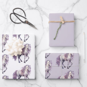 Feuille De Papier Cadeau Lavande Blanc Floral Cheval Cowgirl Anniversaire