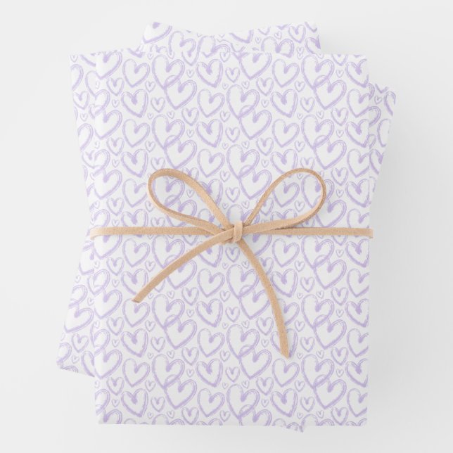Feuille De Papier Cadeau Lavande de coeur de brosse moderne Motif violet (En situation)