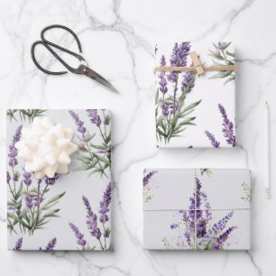 Feuille De Papier Cadeau Lavande Fleurs Violet Gris Romantique pour Mariage