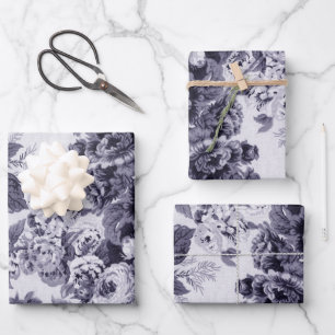 Feuille De Papier Cadeau Lavender Floral Peonies Dahlias Asters Roses