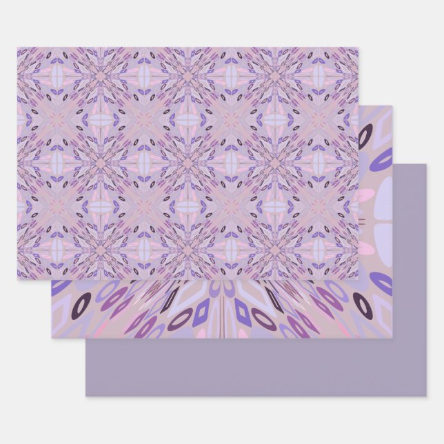 Feuille De Papier Cadeau Lavender Mauve rose violet géométrique Art Abstrai (Lot)